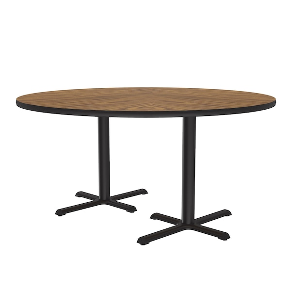 Round Cafe Bistro and Breakroom Pedestal Table, High Pressure Laminate Top, Medium Oak